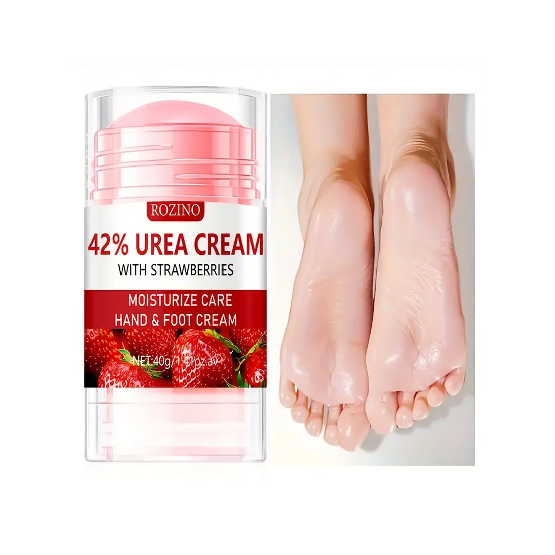 Strawberry Foot Care Stick: 42% Urea & Salicylic Acid Cream for Heel Care | Deeply Moisturizing & Nourishing | Dry & Rough Skin Relief